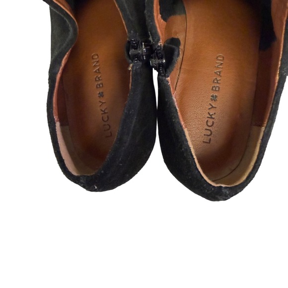 Lucky Brand Brett Black Suede Ankle Booties Side Zip Block Heel Women's 8.5M - Picture 7 of 11